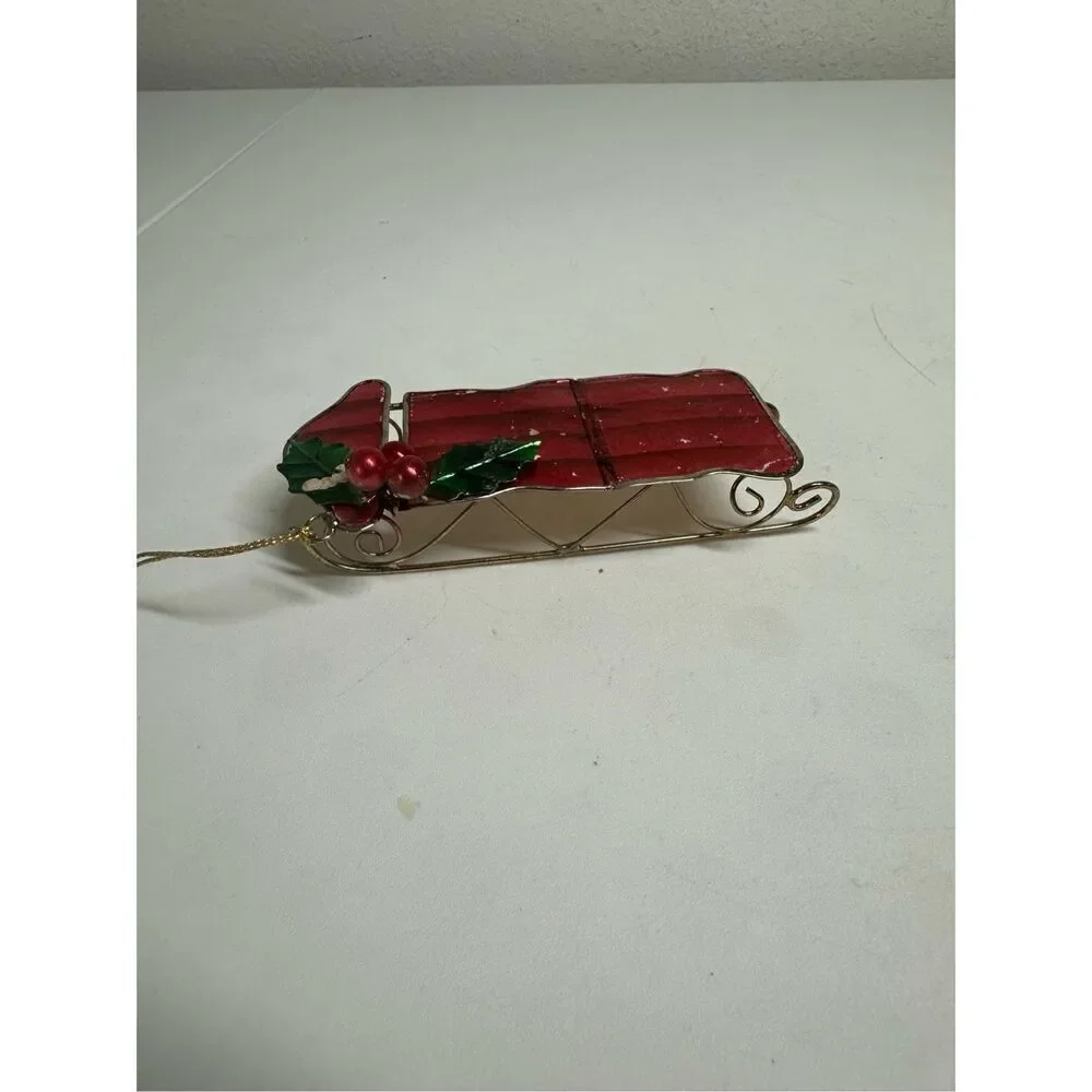 Rare Vintage Stained Christmas Ornament Santa's Sleigh 4”